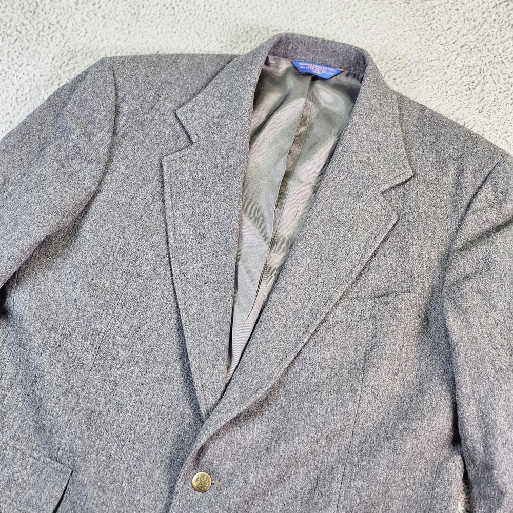 Pendleton Sport Coat Mens 42L Gray Tweed Wool Blazer Long Gold Buttons Jacket